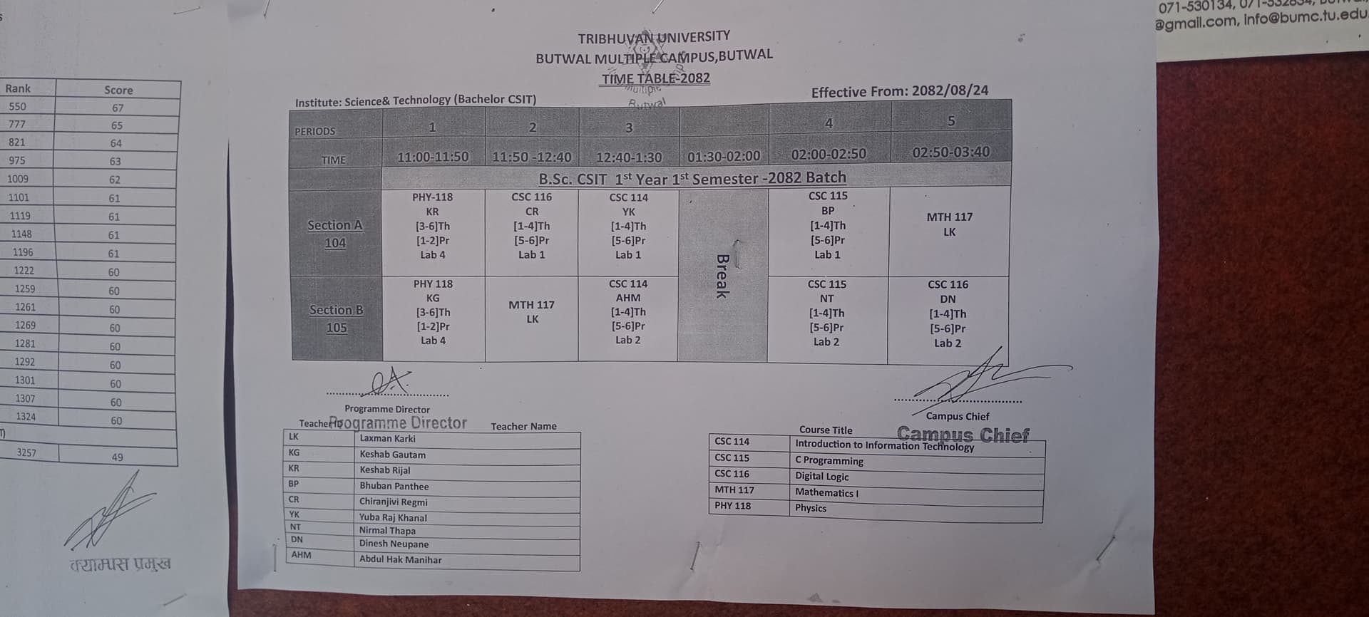 Class Schedule for 1st Semester 2082 Released – Notice
