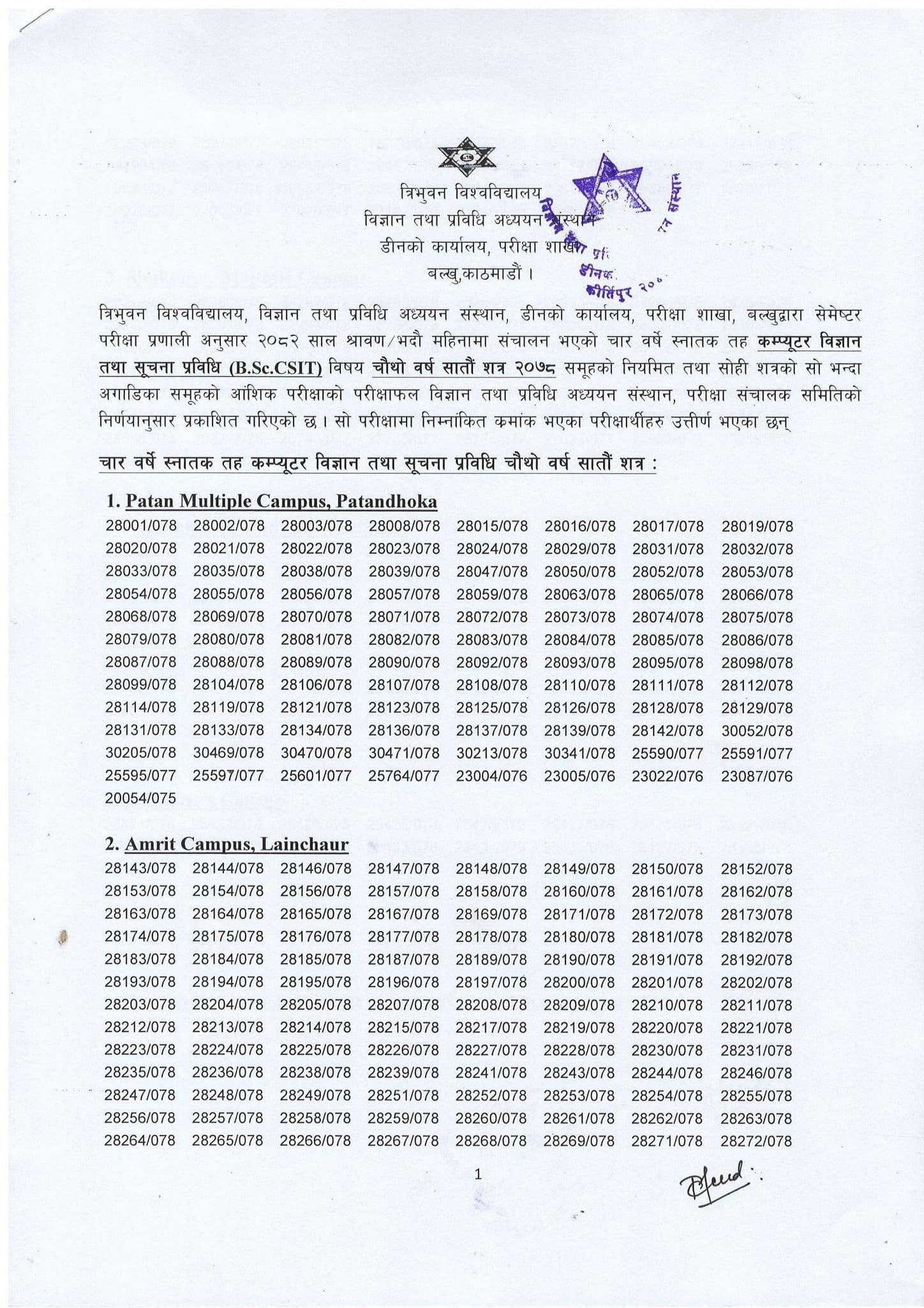 Bsc.CSIT 7thsem exam results